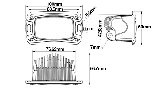 STEDI 10w Mini Flush LED Work Light Dimensions