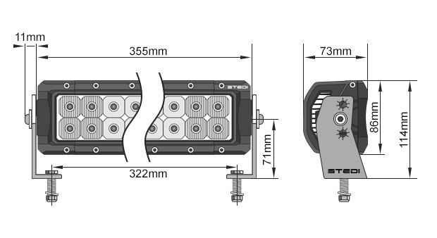 STEDI ST4K 14 Inch 24 LED LED Light Bar Dimensions