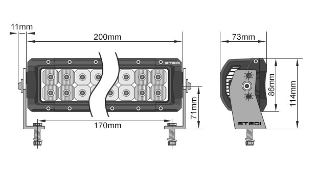 STEDI ST4K 8 Inch 12 LED LED Light Bar Dimensions