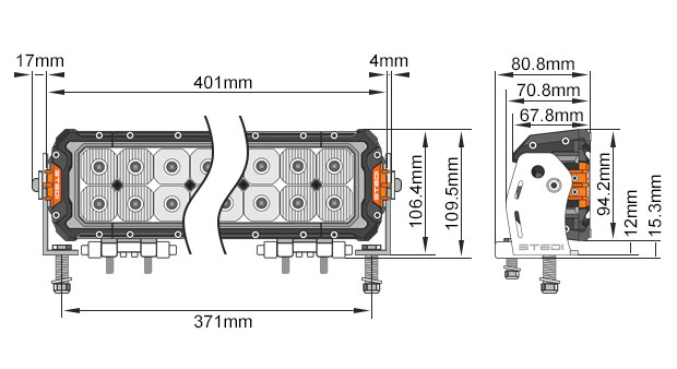 ST3303 Pro LED Light Bar 18.4 Inch Dimensions