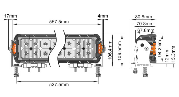 ST3303 Pro LED Light Bar 23.3 Inch Dimensions