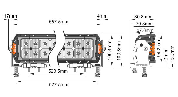 ST3303 Pro LED Light Bar 23.3 Inch Dimensions