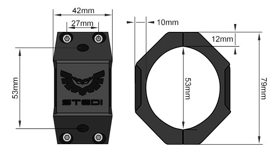 STEDI Tube Clamp Bull Bar Bracket Mount 48-53mm Dimensions