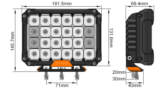 Quad Pro LED Spot Lights Dimensional Drawing