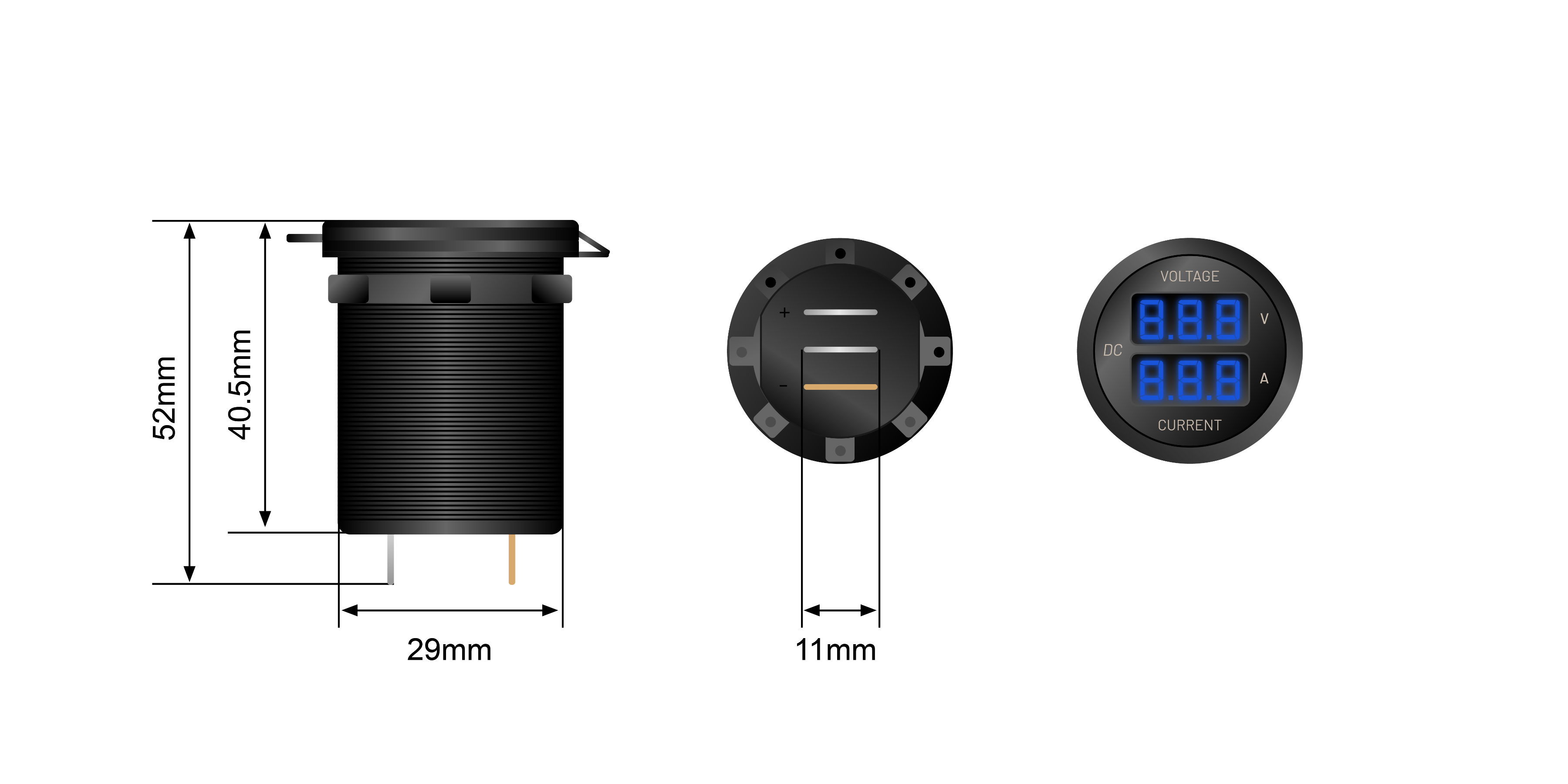 STEDI Dual Volt & Amp Meter Dimensions