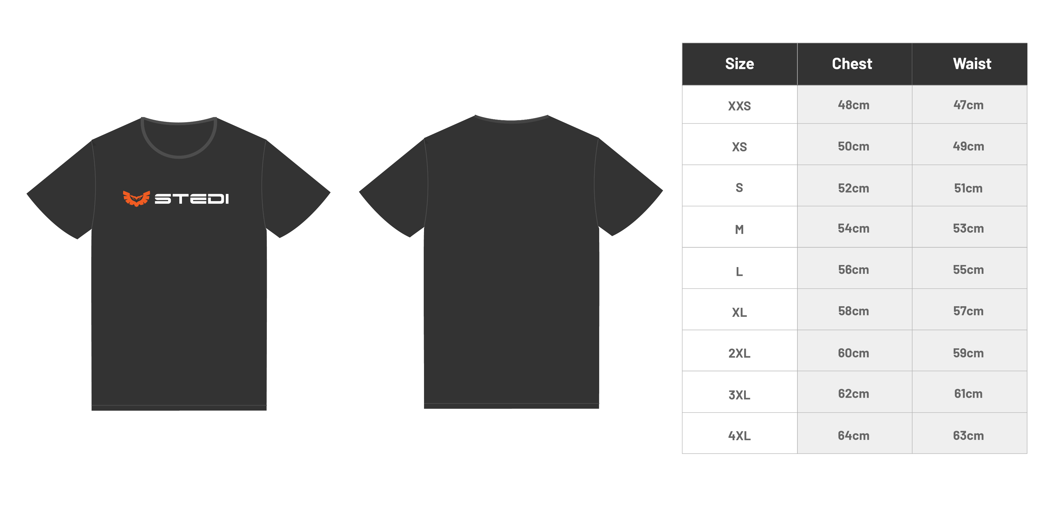 STEDI Smiley Tee Size Chart