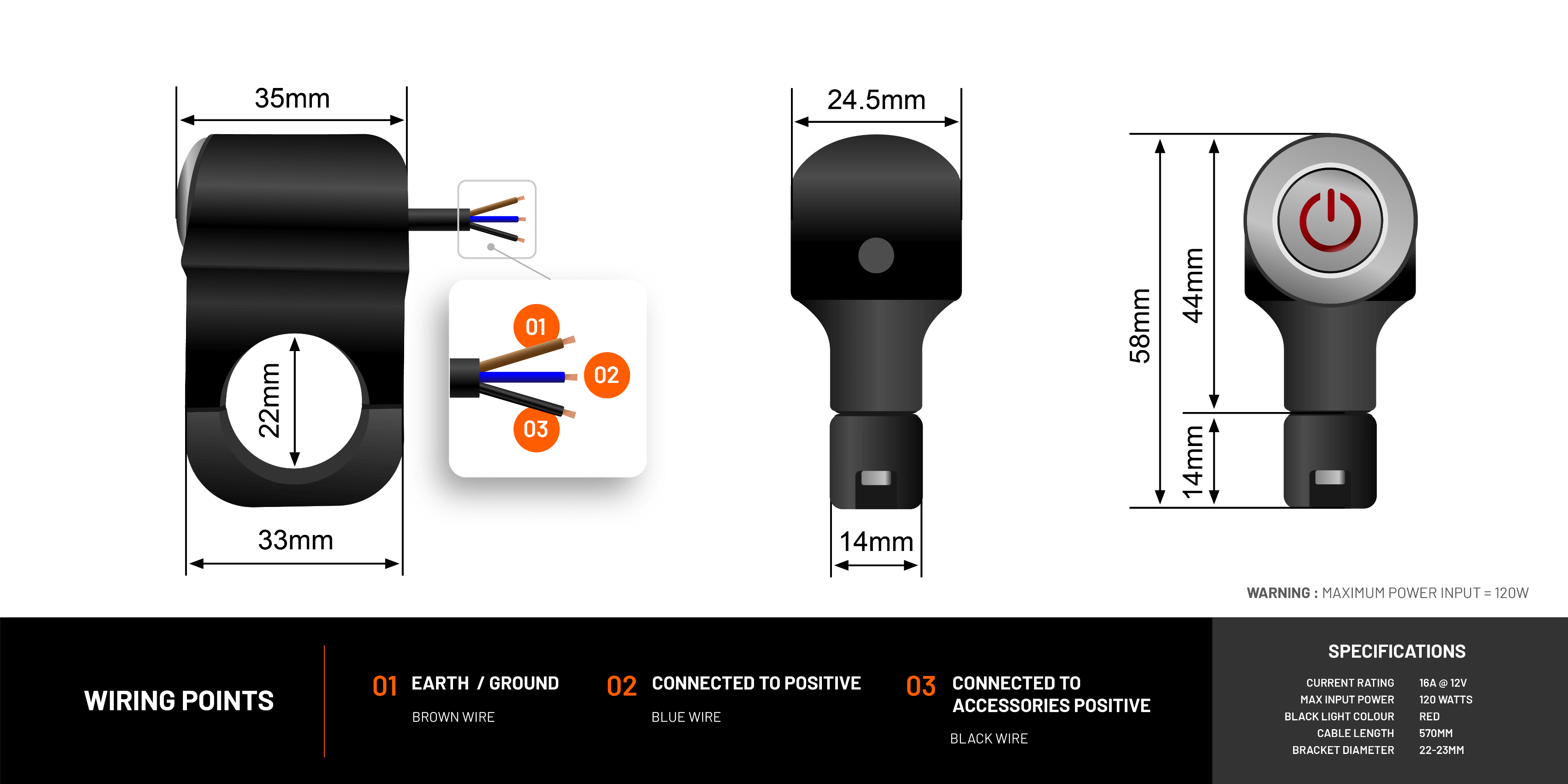 STEDI Motorcycle Switch Dimensions