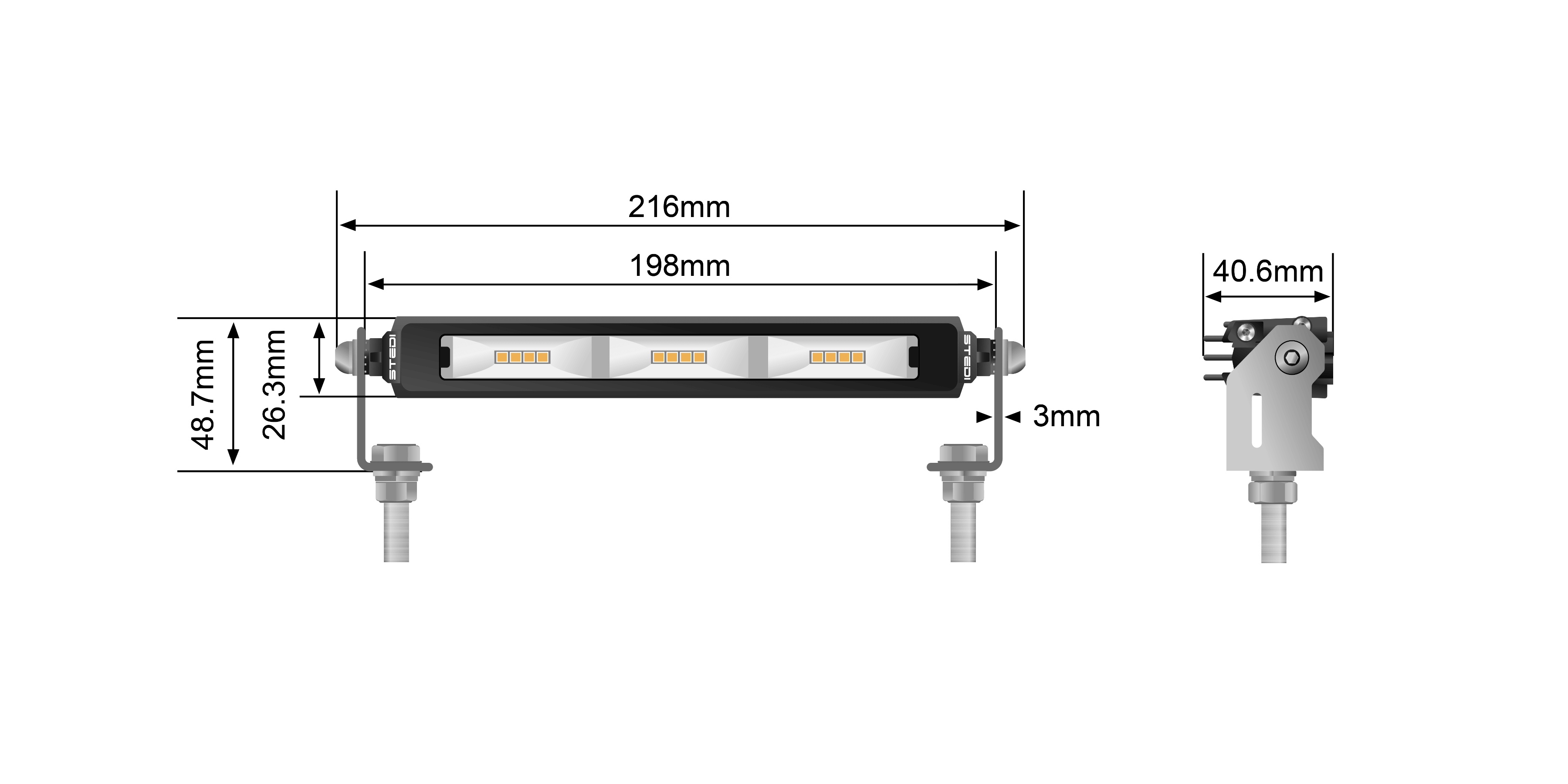 STEDI Amber Light Bar Dimensions