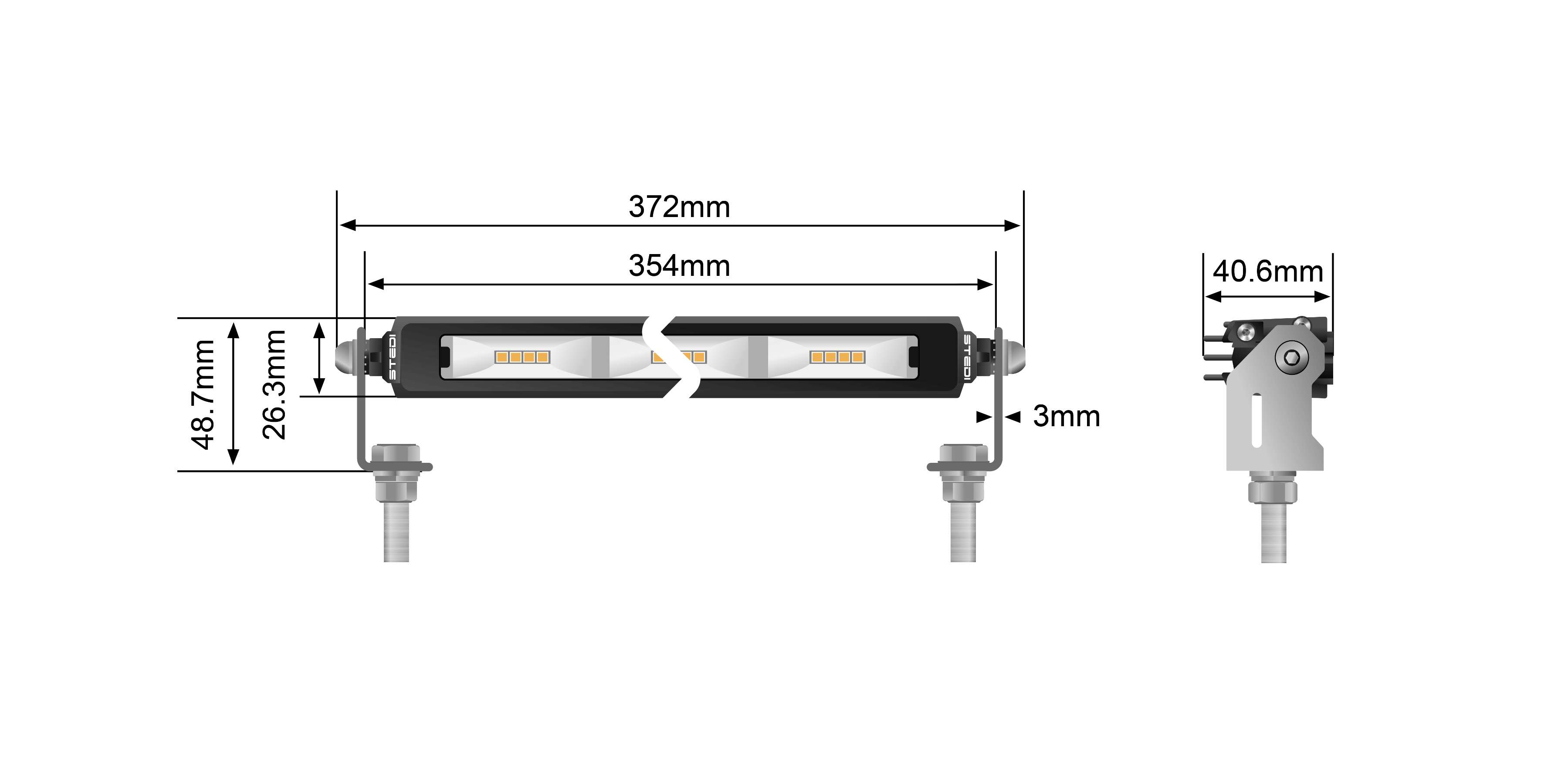 STEDI 36W 13.9 Inch Amber Light Bar Dimensions