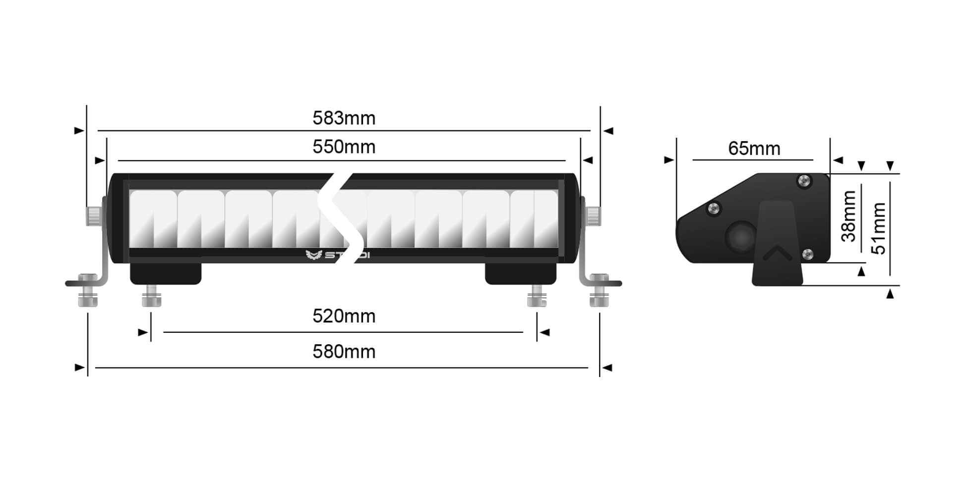 ST1K E-Mark LED Light Bar 21.5 Inch Dimensions