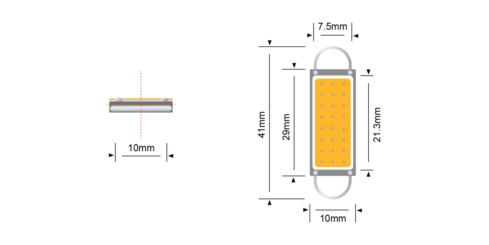 Stedi 561/562 Capless Festoon LED Bulb Dimensions